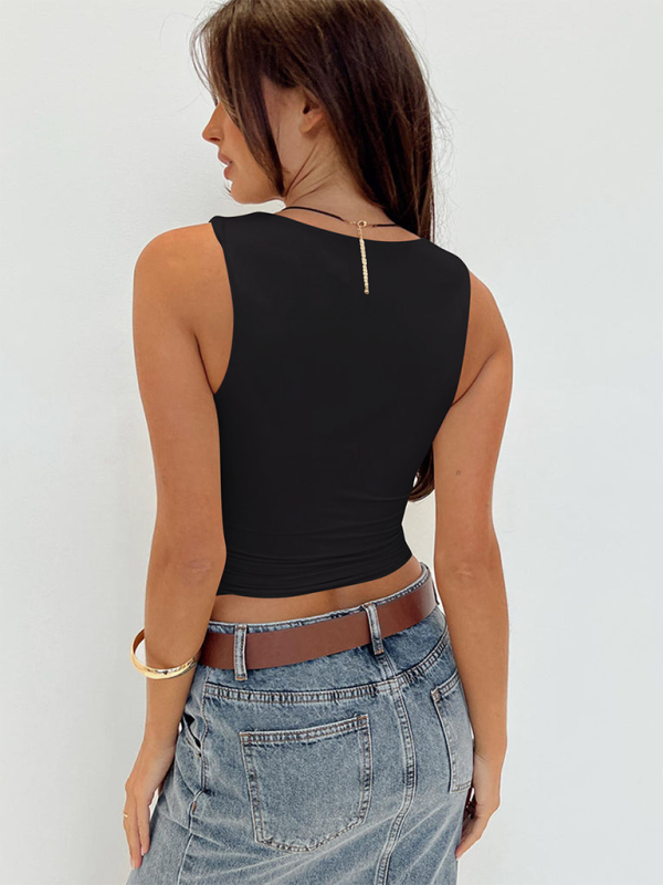 Lysanne New Sexy Hot Girl Square Neck Slim Fit Sleeveless Vest