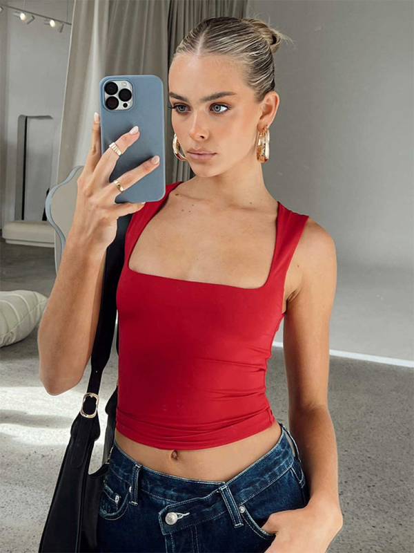 Lysanne New Sexy Hot Girl Square Neck Slim Fit Sleeveless Vest