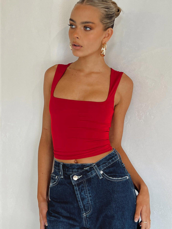 Lysanne New Sexy Hot Girl Square Neck Slim Fit Sleeveless Vest