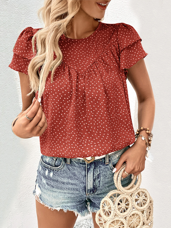 Imelda Women's Fashion Ruffled Short Sleeve Shirt