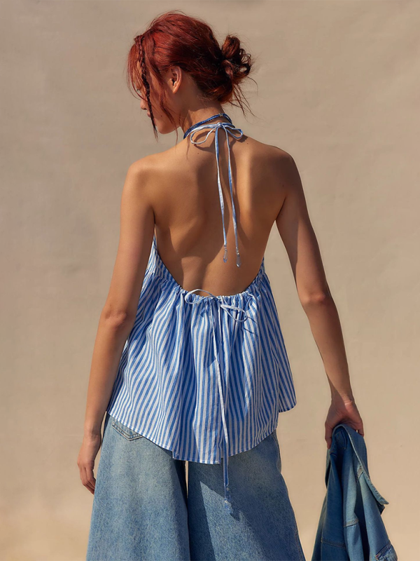 Celestina New Y2K Fashion Women's Striped Strappy Backless Sexy Hot Top