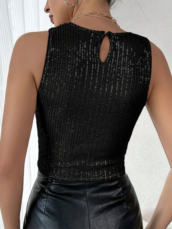 Chandra New Sequined Solid Color Casual Vest