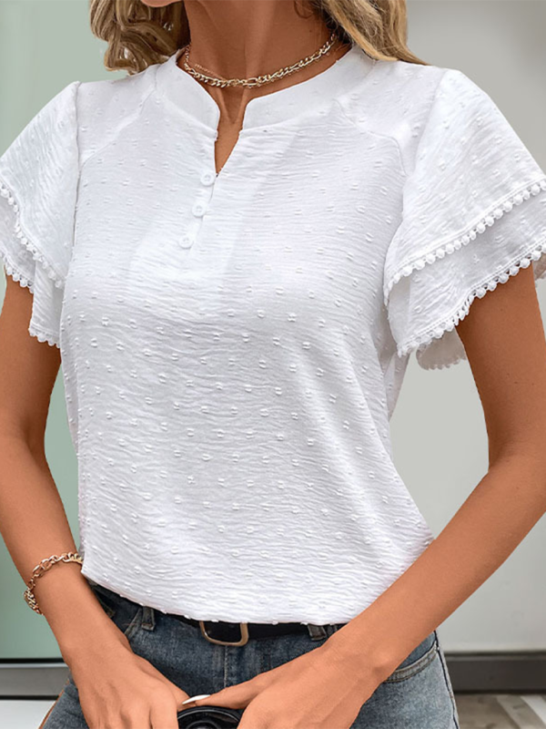 Hettie Solid Color Textured Shirt Layered Short-Sleeved Chinese Style Small Stand Collar Shirt