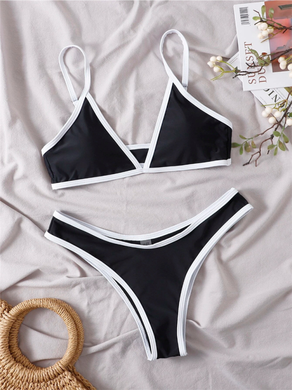 Delaney Women's Solid Color Bikini Sexy Sports Contrast Color Two-Piece Bikini