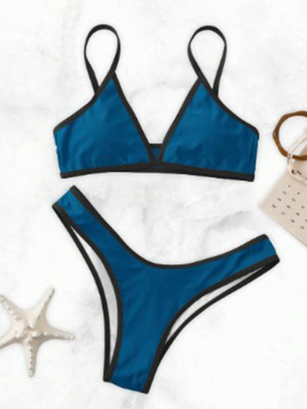 Delaney Women's Solid Color Bikini Sexy Sports Contrast Color Two-Piece Bikini