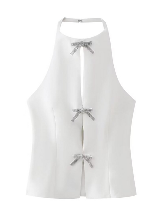 Charmaine Women's Fashionable Bow Decorated Halter Neck Vest Top