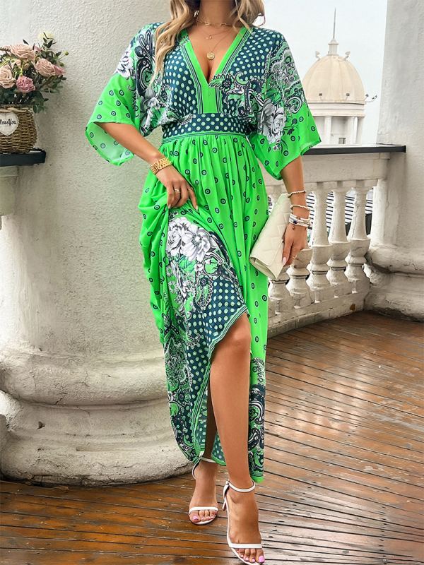 Katelyn Spring and Summer Casual Holiday Printed V-neck Long Skirt