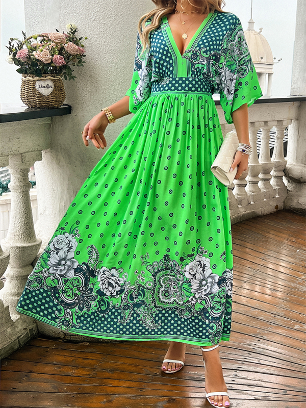 Katelyn Spring and Summer Casual Holiday Printed V-neck Long Skirt
