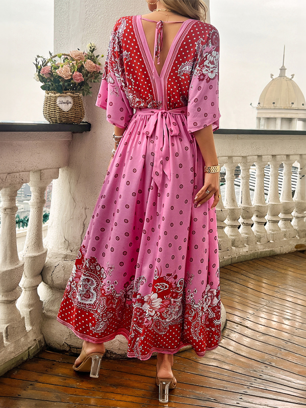 Katelyn Spring and Summer Casual Holiday Printed V-neck Long Skirt