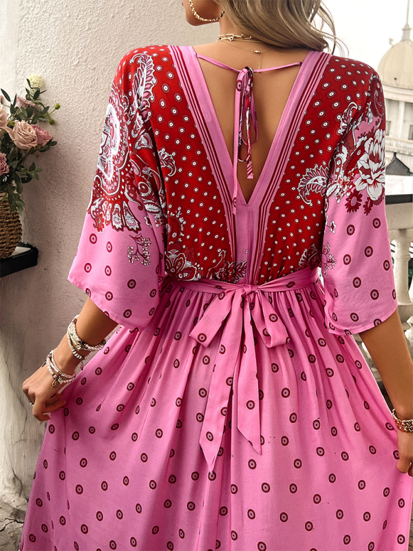 Katelyn Spring and Summer Casual Holiday Printed V-neck Long Skirt
