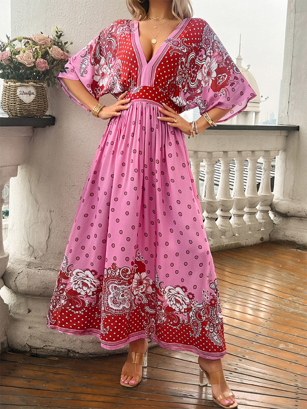 Katelyn Spring and Summer Casual Holiday Printed V-neck Long Skirt
