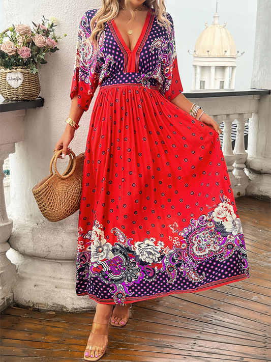 Katelyn Spring and Summer Casual Holiday Printed V-neck Long Skirt