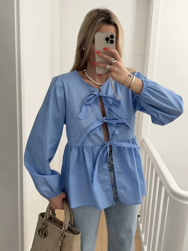 Braelyn Women's Street Fashion Bow Long Sleeve Shirt