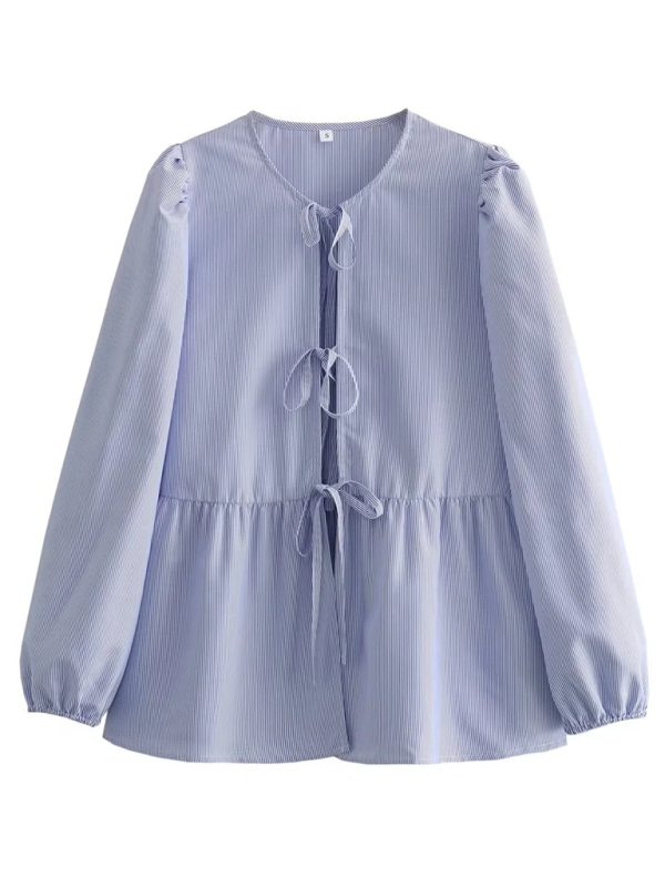 Braelyn Women's Street Fashion Bow Long Sleeve Shirt