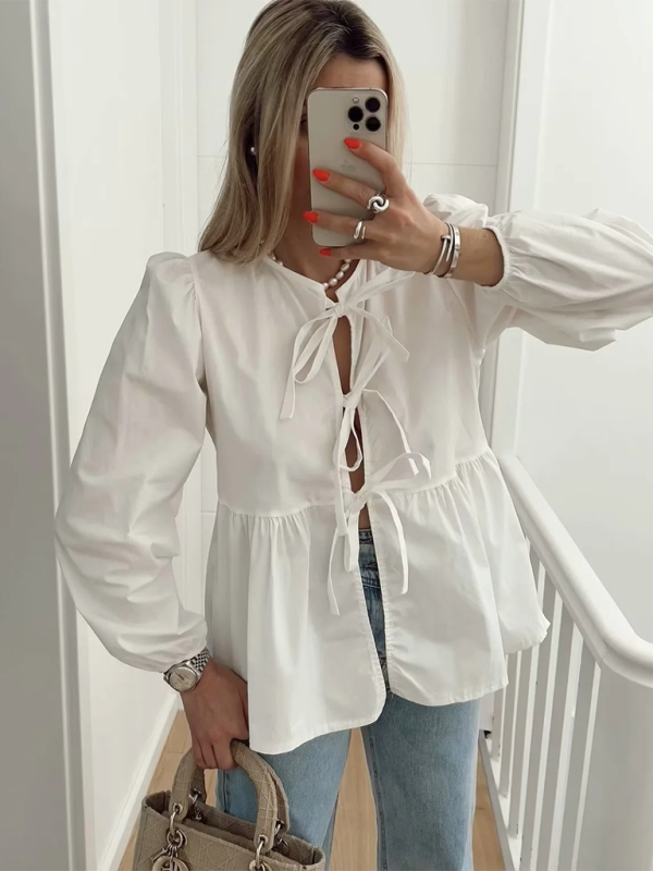 Braelyn Women's Street Fashion Bow Long Sleeve Shirt