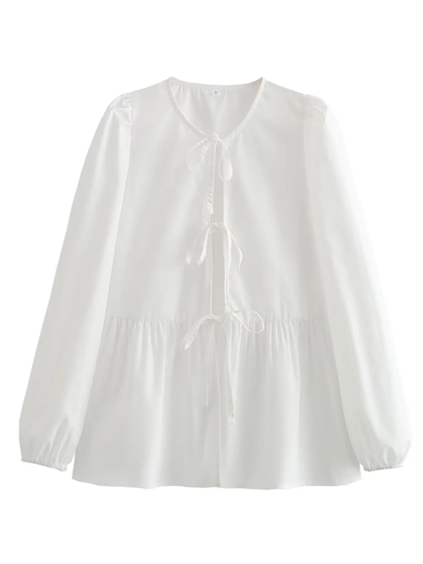 Braelyn Women's Street Fashion Bow Long Sleeve Shirt