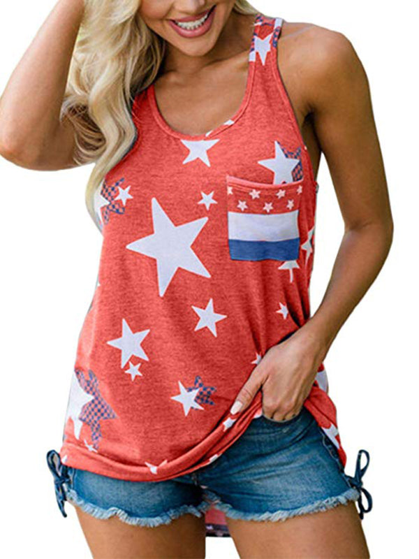 Delta Women's Independence Day Flag Print Loose Casual Tank Top