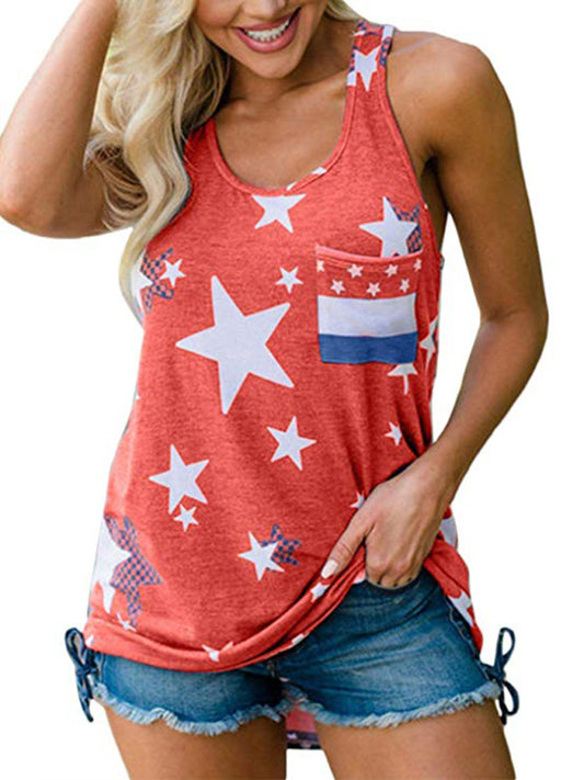 Delta Women's Independence Day Flag Print Loose Casual Tank Top