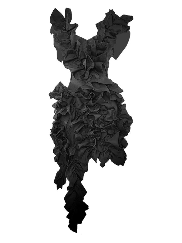 Kaylee Women's New Sleeveless Pleated Backless Mini Dress Irregular Curling Sexy Dress
