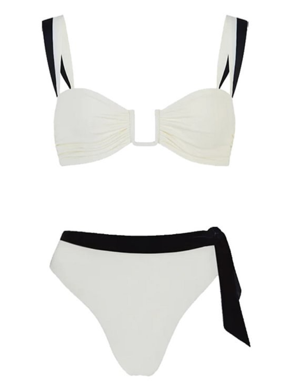 Miriam Women's Black And White Simple Contrast Color Strap Beach Vacation Bikini