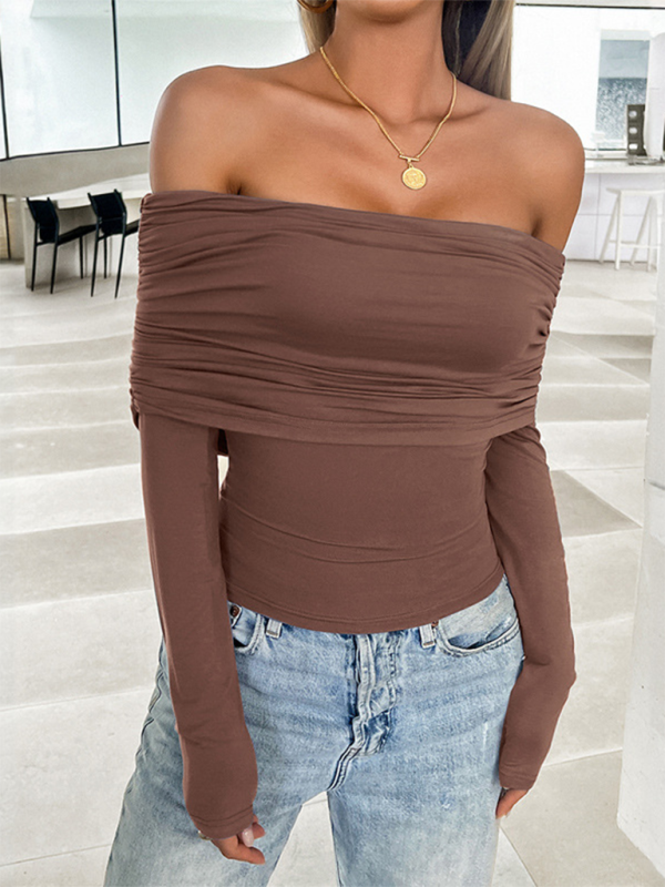 Genevieve Women's Casual Solid Color Pullover One Shoulder Top