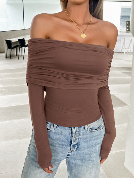 Genevieve Women's Casual Solid Color Pullover One Shoulder Top