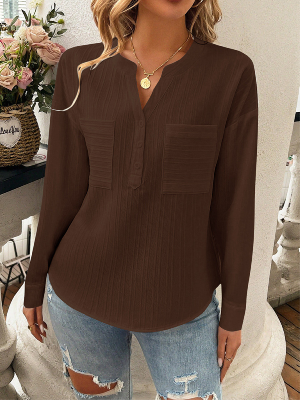 Lavinia Women's Shirt V-Neck Temperament Casual Solid Color Pullover Top