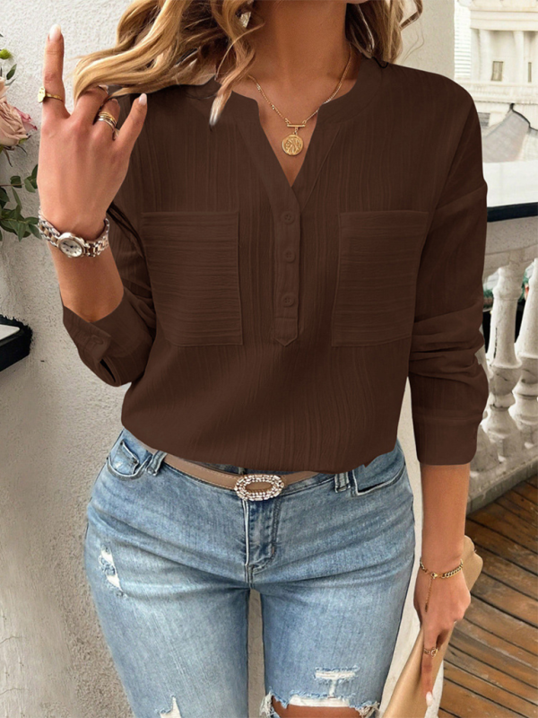 Lavinia Women's Shirt V-Neck Temperament Casual Solid Color Pullover Top