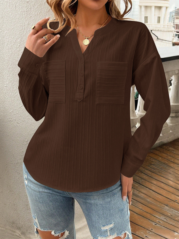 Lavinia Women's Shirt V-Neck Temperament Casual Solid Color Pullover Top