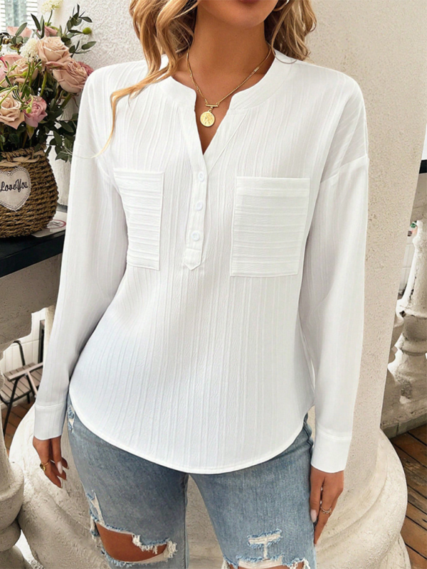Lavinia Women's Shirt V-Neck Temperament Casual Solid Color Pullover Top
