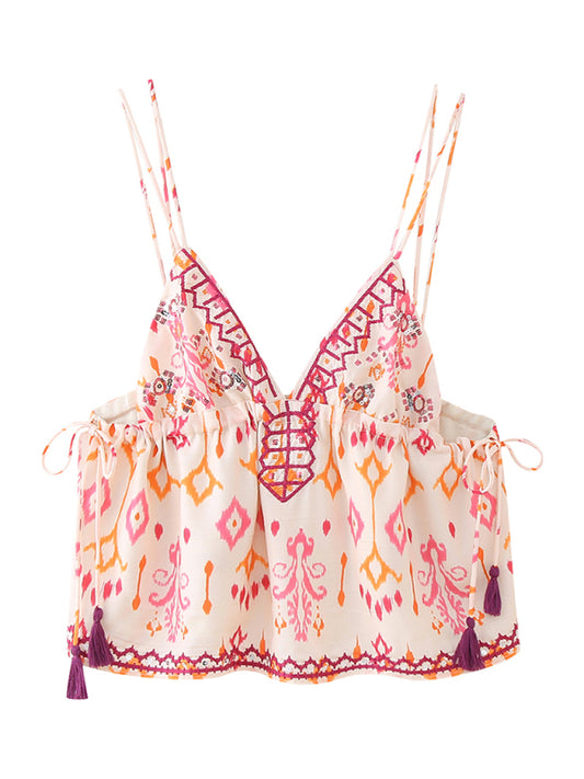 Eira V-Neck Camisole Top With Sequin Embroidery
