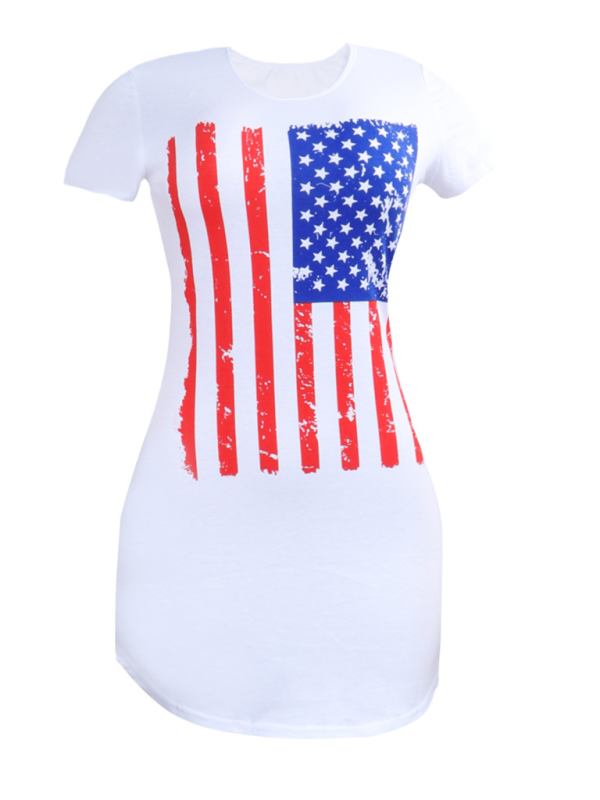 Donna Fashion Round Neck Slim Fit American Flag Short Sleeve Top