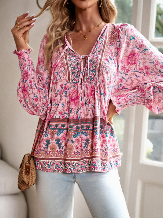 Louella New Casual Printed V-Neck Long-Sleeved Top