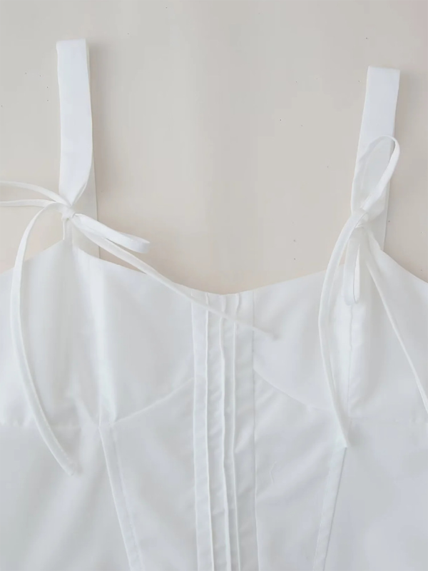 Elina New White Bow Slim Fit Camisole Top