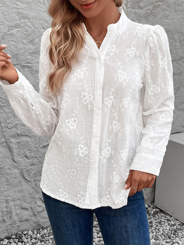 Selah Women's Cardigan Shirt Long Sleeve Hollow Lace Top Jacquard Shirt