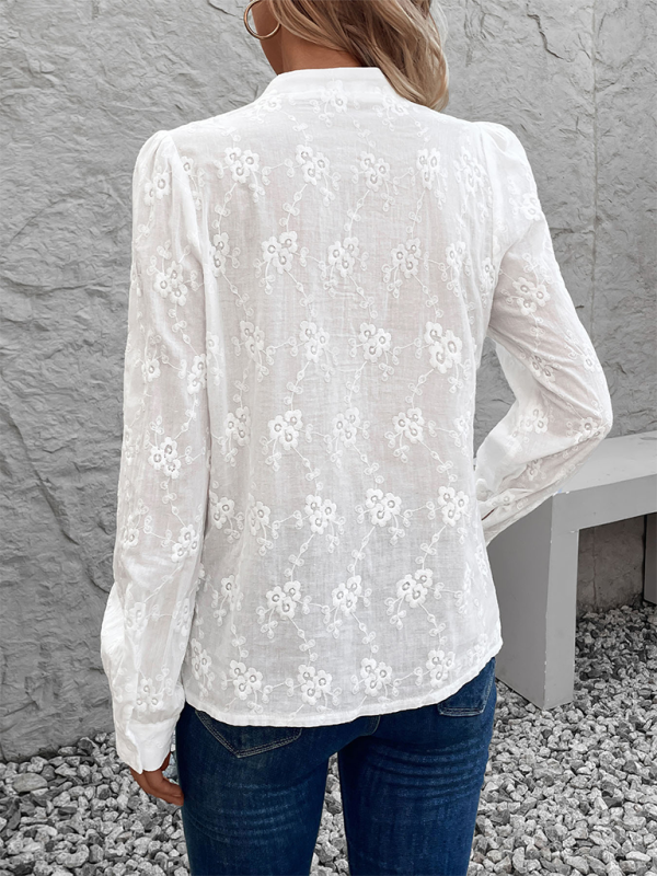 Selah Women's Cardigan Shirt Long Sleeve Hollow Lace Top Jacquard Shirt
