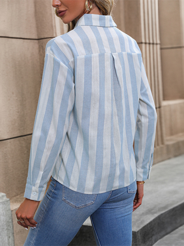 Lorena New Cardigan Long-Sleeved Commuter Striped Shirt