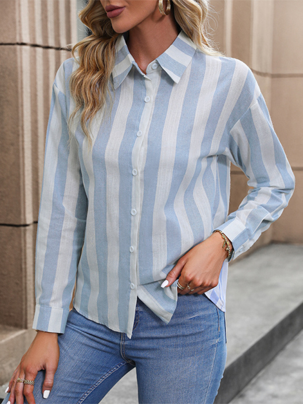 Lorena New Cardigan Long-Sleeved Commuter Striped Shirt