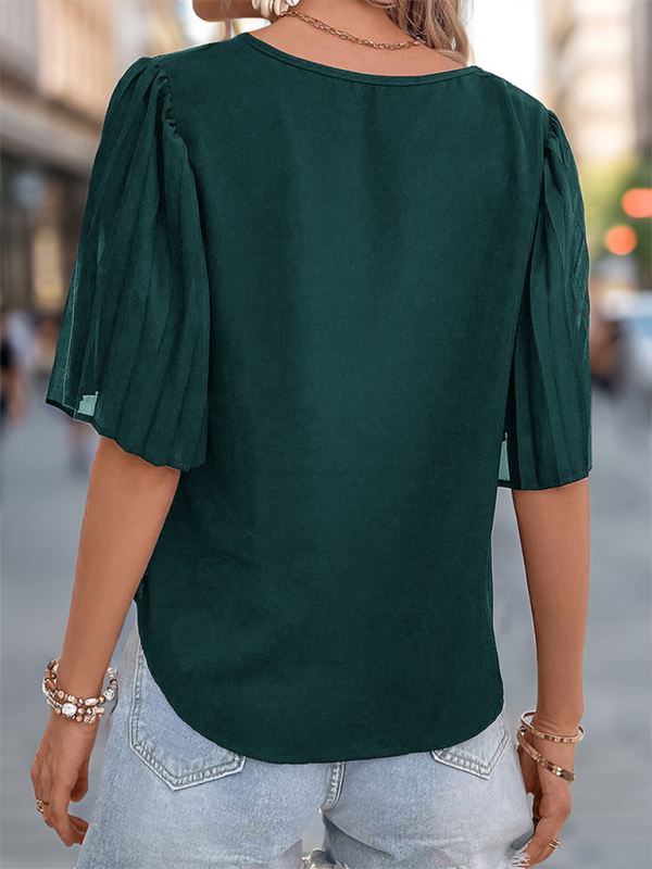Lystra Women's Solid Color Pleated Short Sleeve Shirt