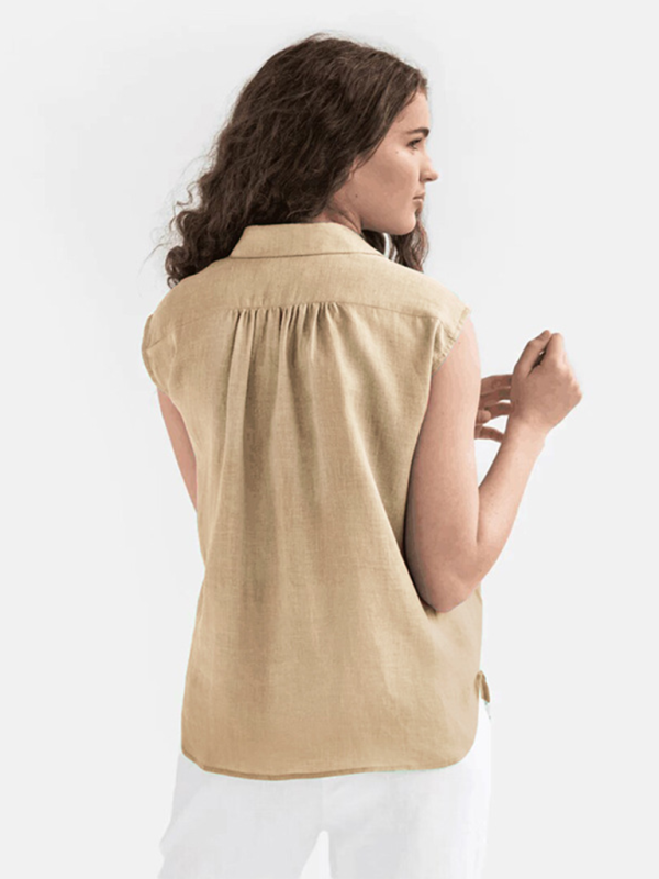 Lulee New Cotton And Linen Simple Casual Sleeveless Solid Color Shirt Tops