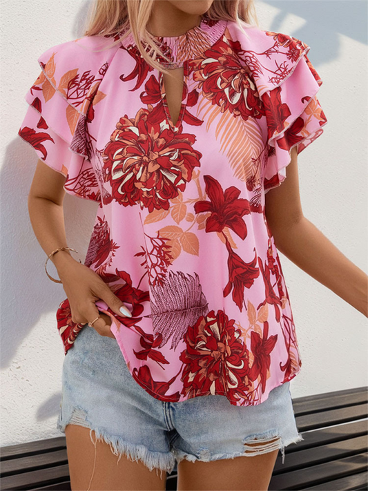 Lucania Women's Ruffled Sleeve Printed Shirt