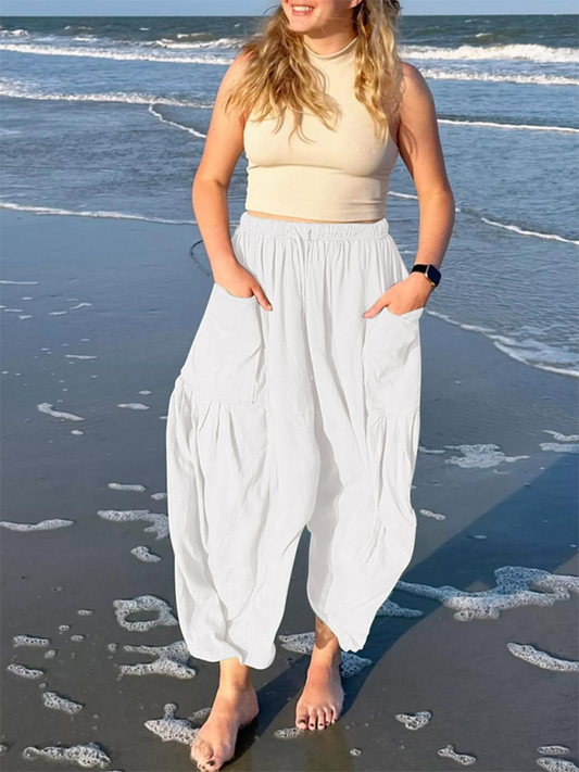 Eliana Women's elastic waist pleated high waist wide leg pants loose casual pants