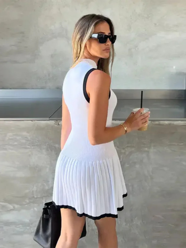 Sadira New Women's Knitted Mini Dress Fashion Round Neck Ruffle A-Line Dress
