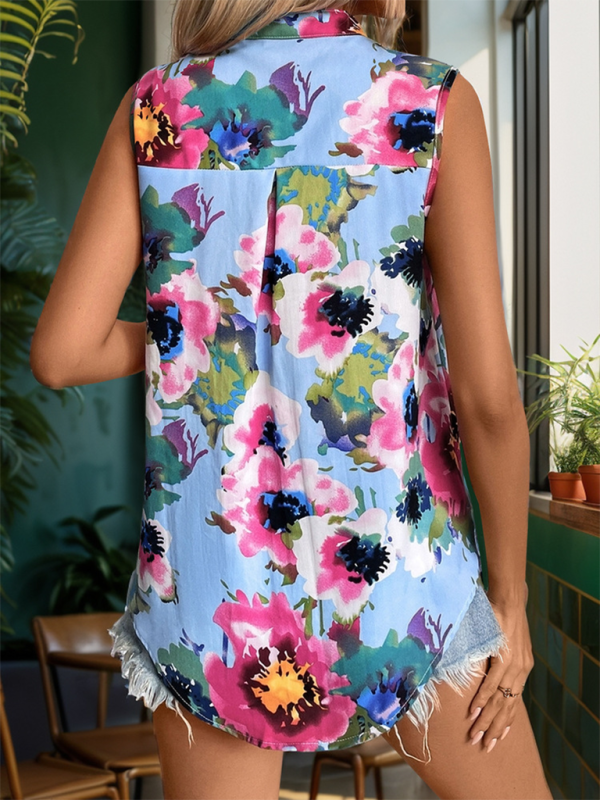 Leanna Women's Stand Collar Printed Sleeveless Shirt