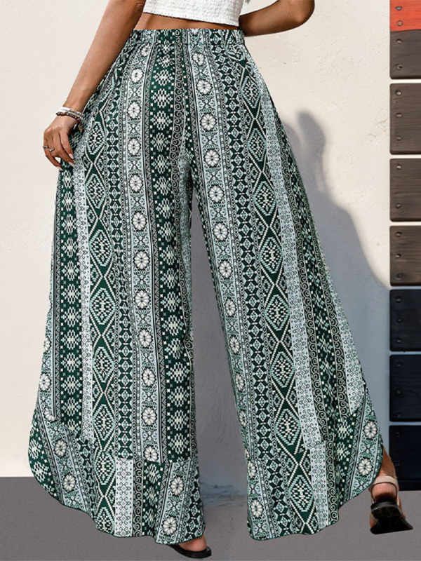 Nadia New Arrival Printed Ruffled Wide-leg Trousers With Slits