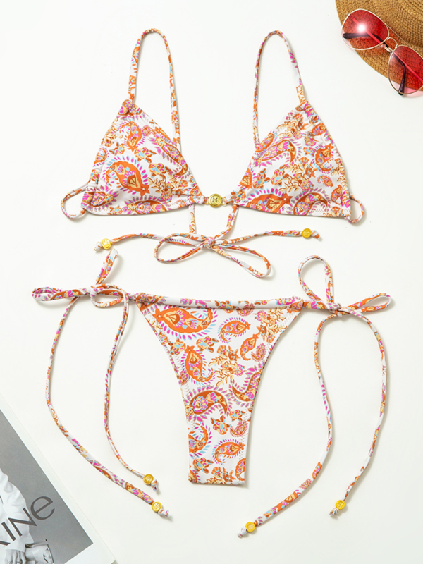 Hope Women's holiday Fashion Sexy Printed Split Swimsuit Strappy Backless Bikini