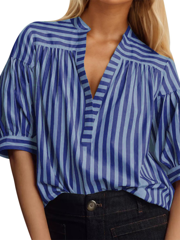 Ayanna New Women's Shirt Casual Striped V-Neck Top