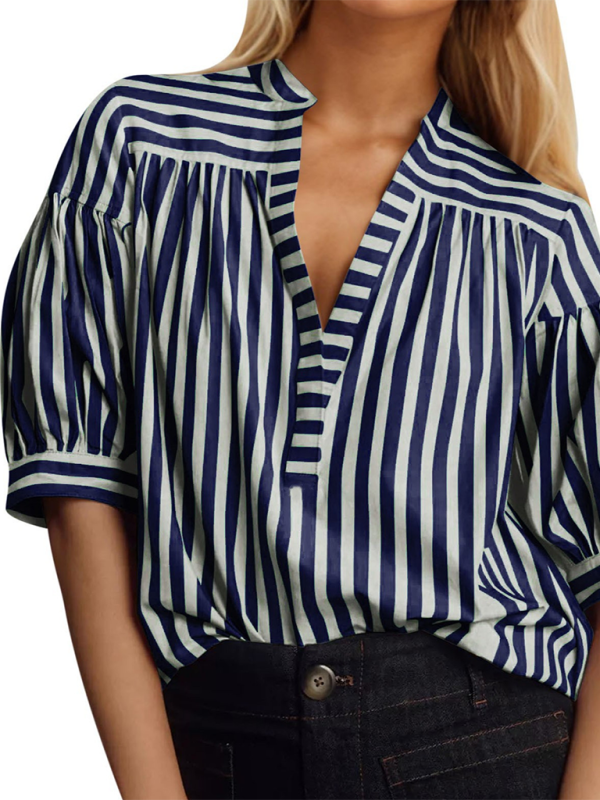 Ayanna New Women's Shirt Casual Striped V-Neck Top