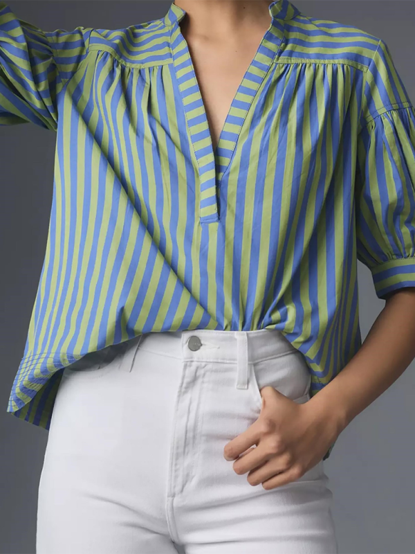 Ayanna New Women's Shirt Casual Striped V-Neck Top