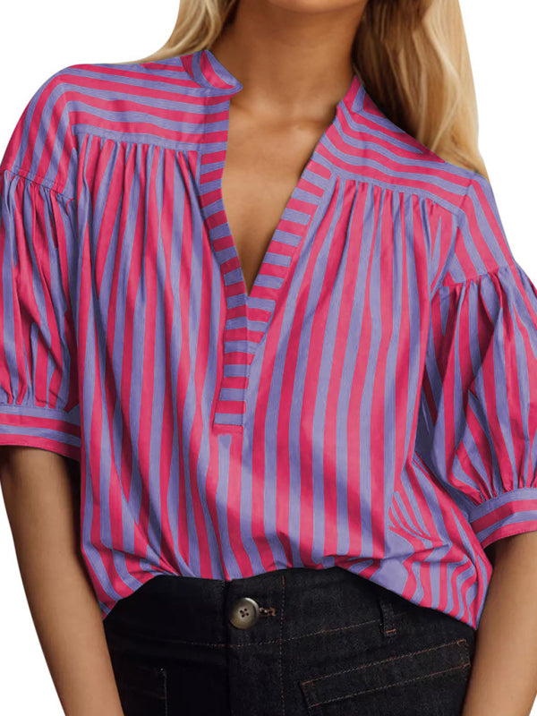 Ayanna New Women's Shirt Casual Striped V-Neck Top